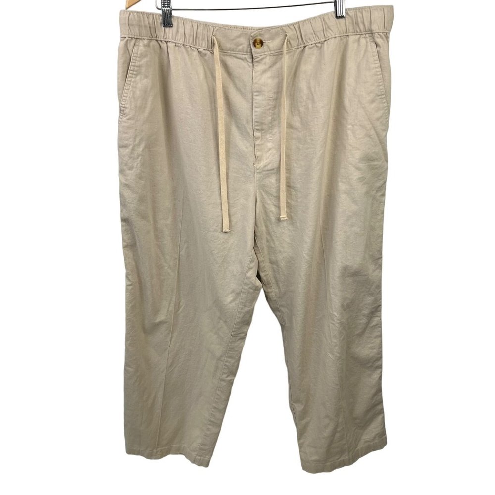 Island Passport Ankle Pants Womens 1X / 30 Drawstring Cotton Linen Summer Beach